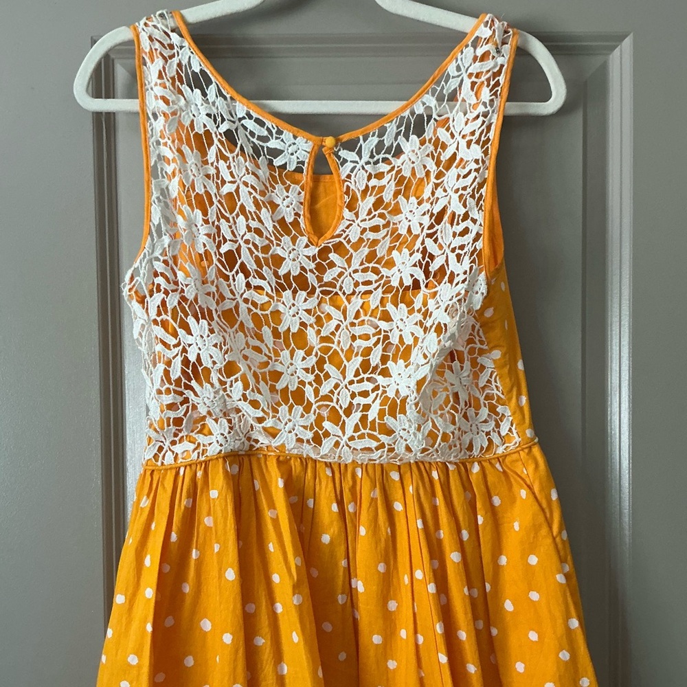 Anthropologie Yellow Polka Dot Lace-Back Dress